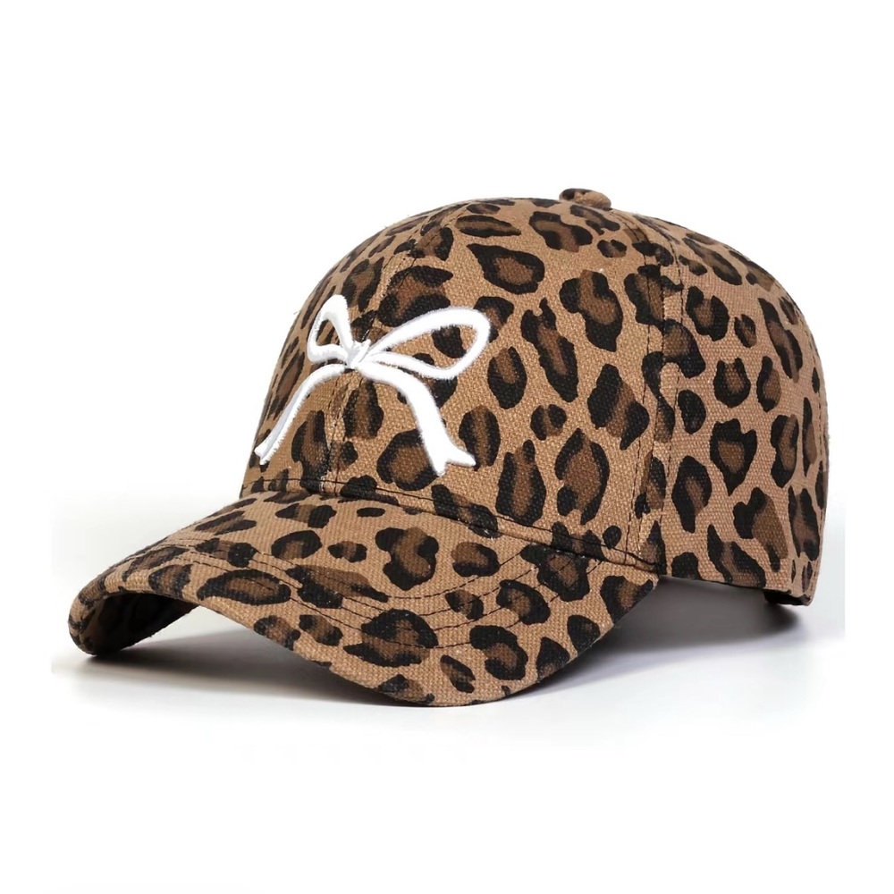 Leopard Print Cap with White Bow Trucker Hat